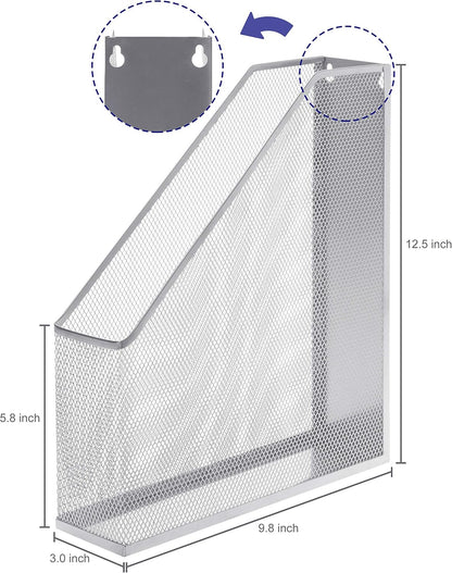 MyGift Wire Mesh Wall Mounted or Freestanding Document Rack, Magazine and File Holder, Set of 2, Black
