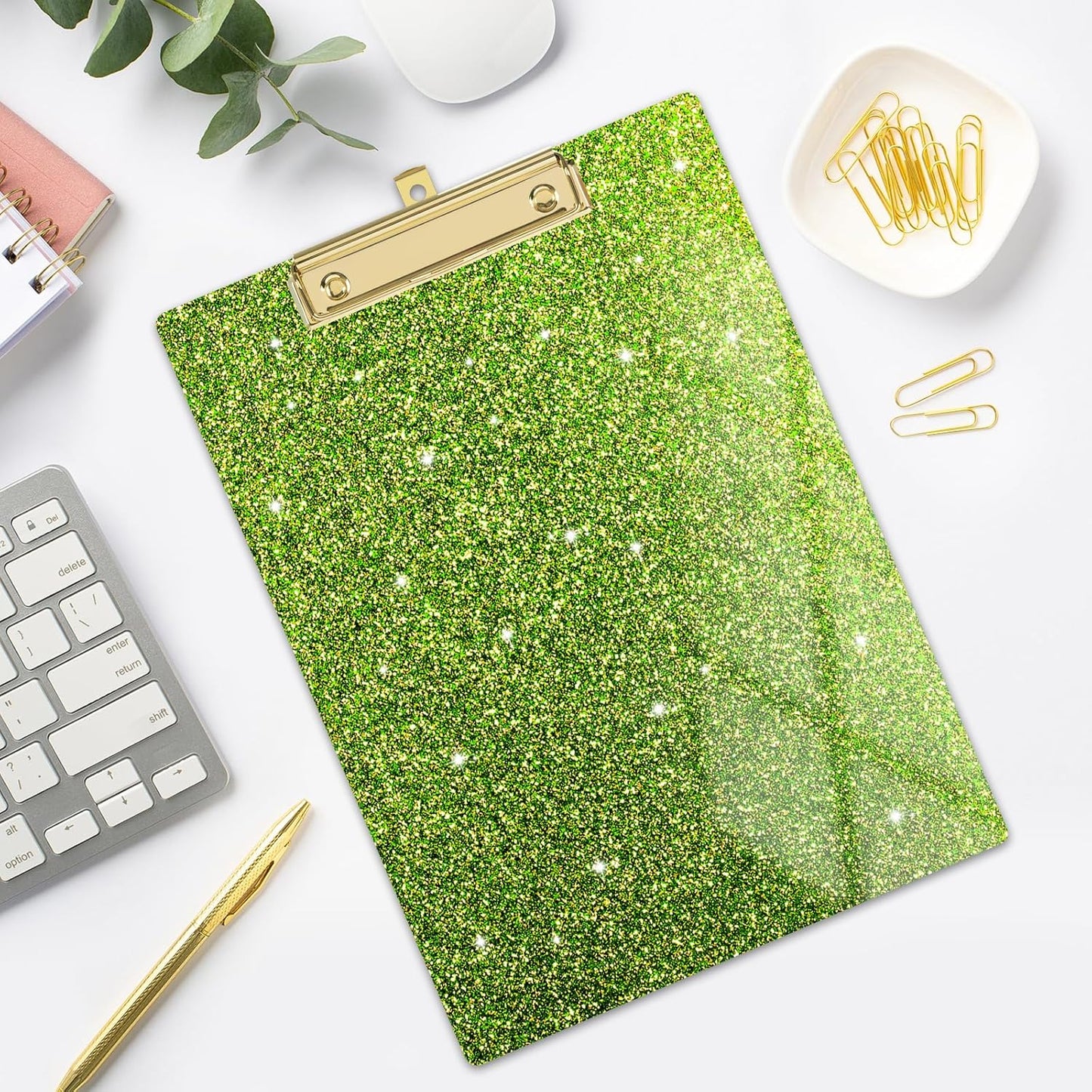 Rimilak Acrylic Glitter Clipboards, Sparkly Board with Low Profile Gold Clip, Designed for Classroom School and Office Use, A4 Letter Size 9 x 12.5 in, Pink