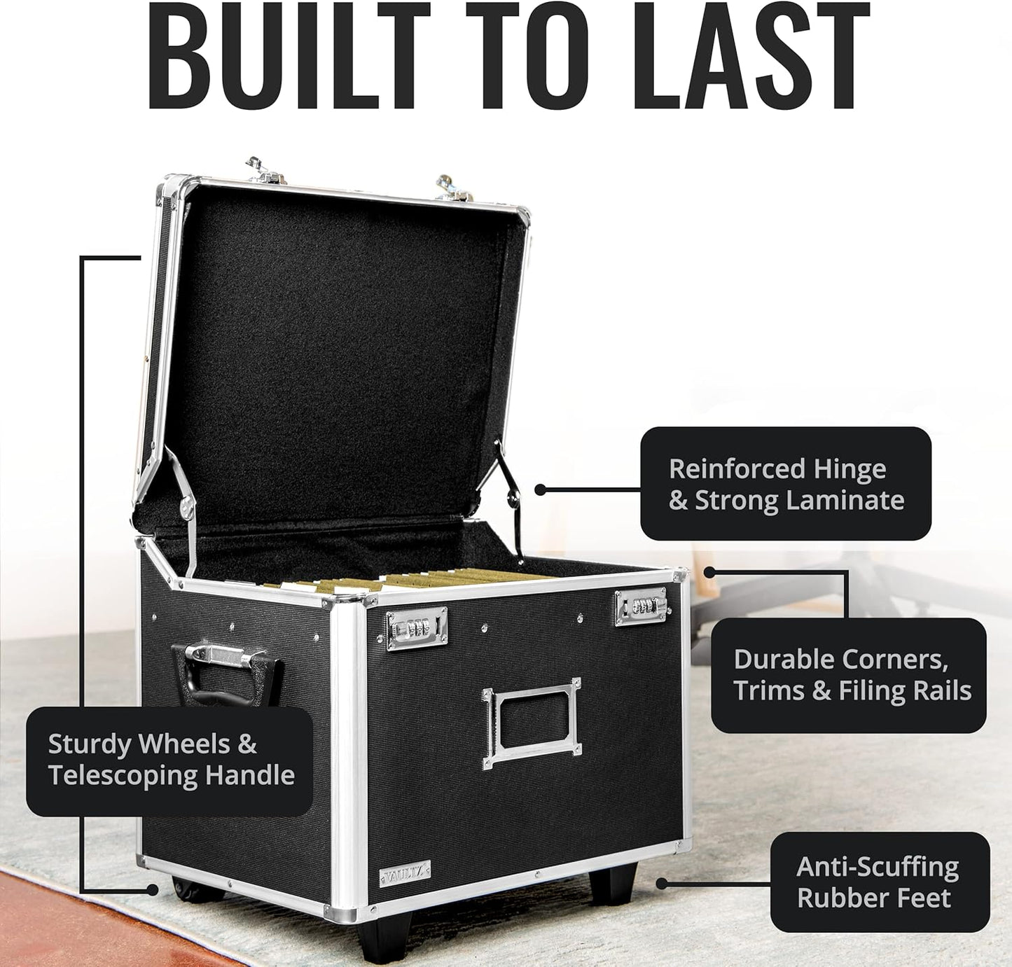 Vaultz Locking Mobile File Chest, Letter/Legal Files, 17.5" X 15.5" X 14.5", Black