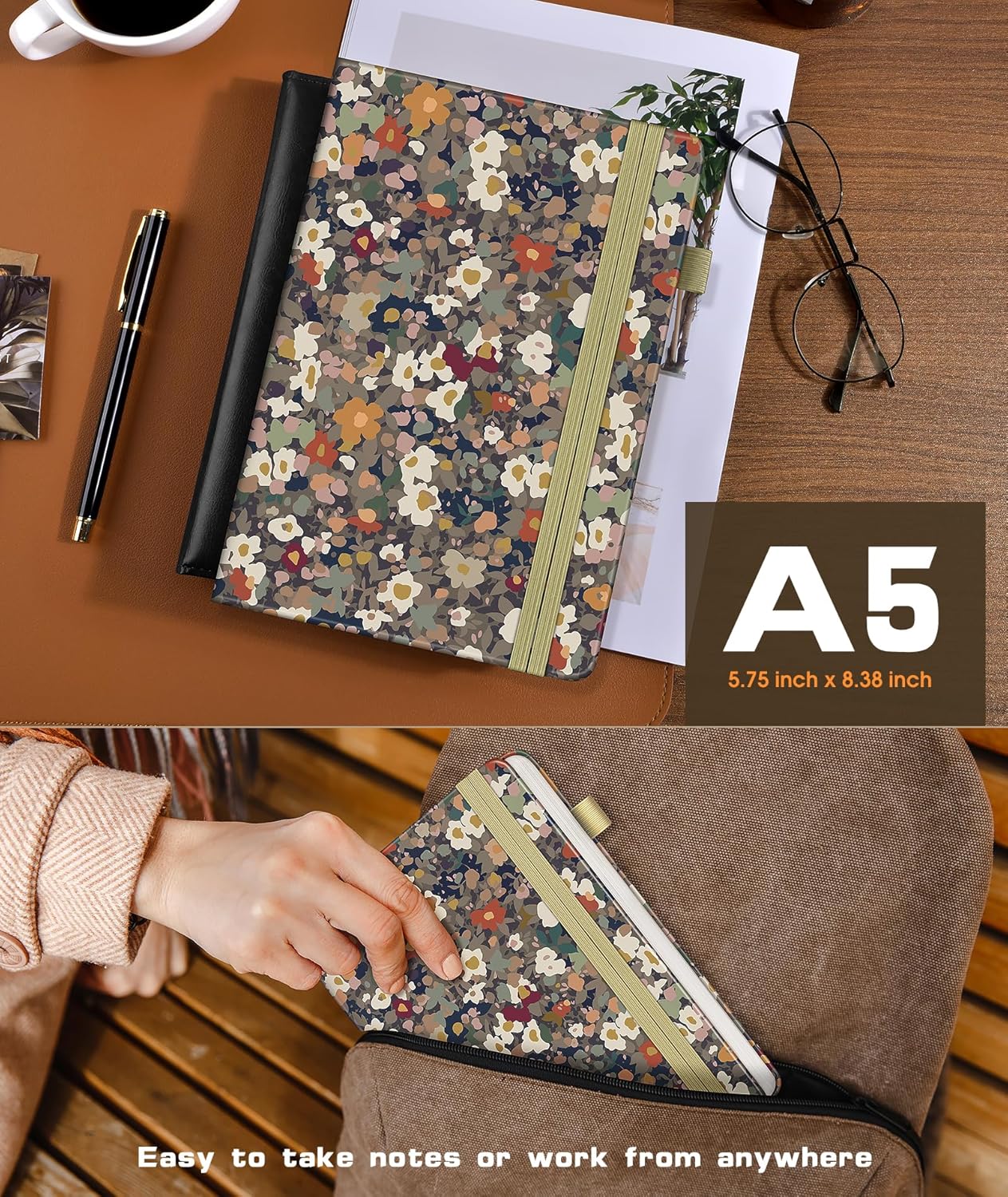 Lined Journal Notebook for Women Men, 256 Numbered Pages Hardcover Leather Journals for Writing, A5 Journaling Notebooks, College Ruled Journal for Business Work School Note Taking 5.75" x 8.38" Brown