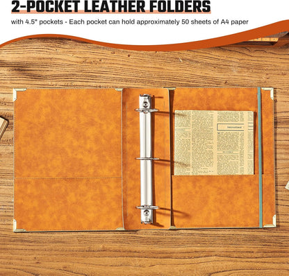 Ovesmusl Leather 3 Ring Binder Fits 8.5"x11" Letter Size Paper, 1 Inch Round Ring Binder Holds 200 Sheets, Notebook Cover Loose Leaf Organizer, Green Tree
