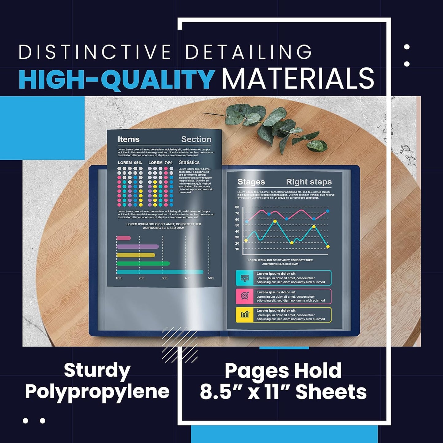 Better Office Products 12 Pocket Bound Presentation Book, Blue with Clear View Front Cover, 24 Sheet Protector Pages, 8.5" x 11" Sheets, Art Portfolio, Durable Poly Covers, Letter Size, Blue