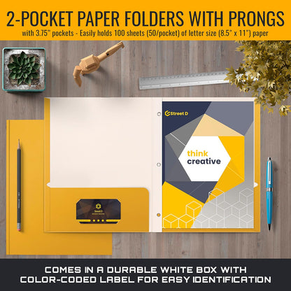 Better Office Products Blue Paper 2 Pocket Folders with Prongs, 50 Pack, Matte Texture, Letter Size Paper Folders, 50 Pack, with 3 Metal Prong Fastener Clips, Blue