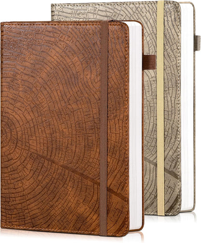 CAGIE Lined Journal for Men Women, Tree Growth Ring Leather Bound Journal Notebook, 256 Pages 100 GSM Journals for Writing, A5 Hardcover Journaling Notebooks for Work, Note Taking