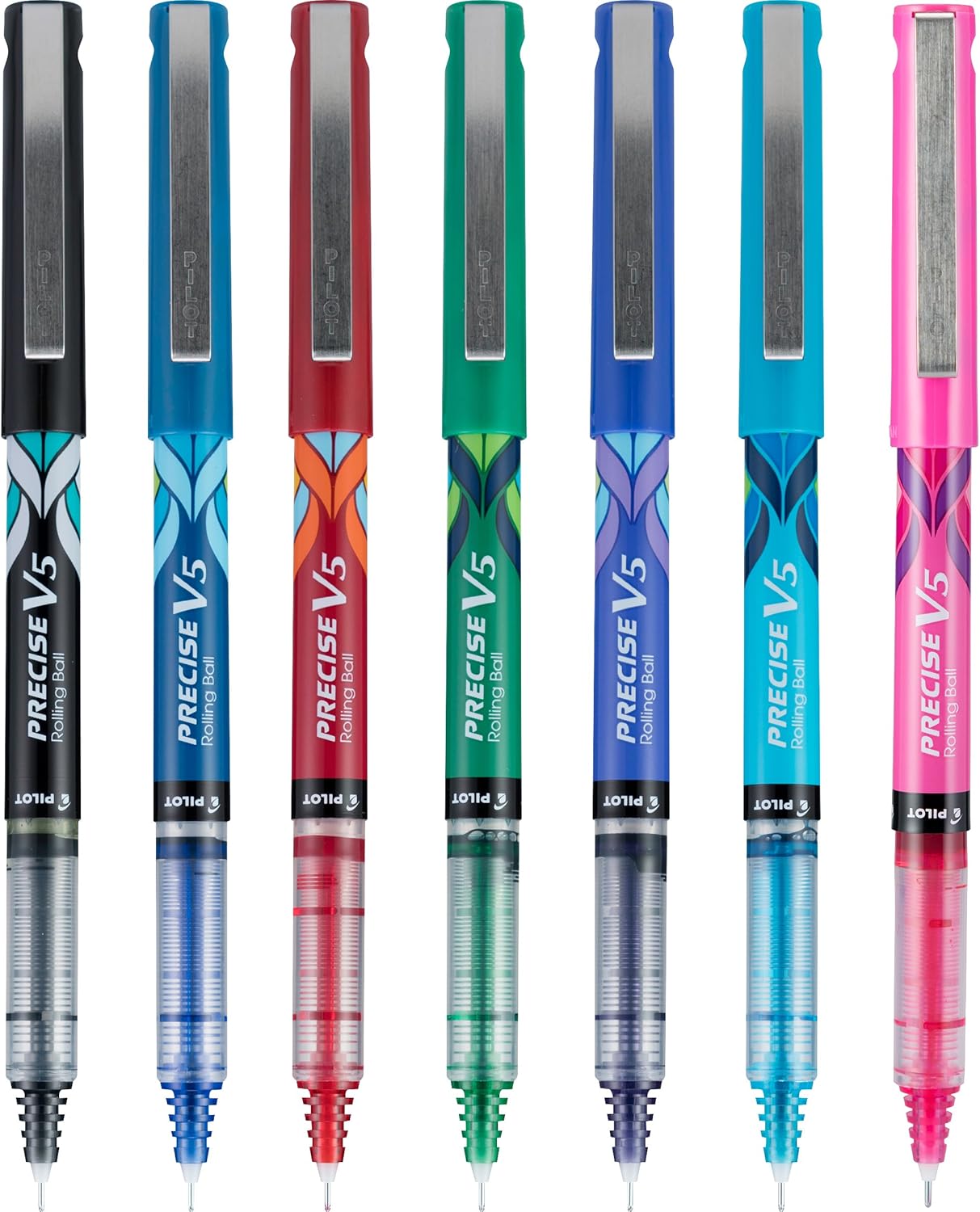 PILOT Precise V5 Stick Deco Collection Liquid Ink Rolling Ball Stick Pens, Extra Fine Point (0.5mm) Assorted Ink Colors, 9-Pack (38811)
