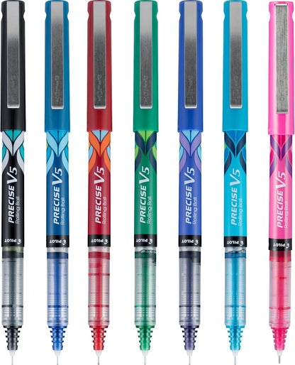 PILOT Precise V5 Stick Deco Collection Liquid Ink Rolling Ball Stick Pens, Extra Fine Point (0.5mm) Assorted Ink Colors, 9-Pack (38811)