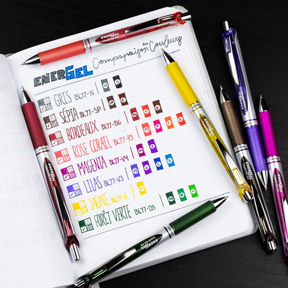 Pentel EnerGel RTX Retractable Liquid Gel Pen, (0.7mm) Medium Line, Metal Tip, Black Ink, Box of 12 (BL77-A)