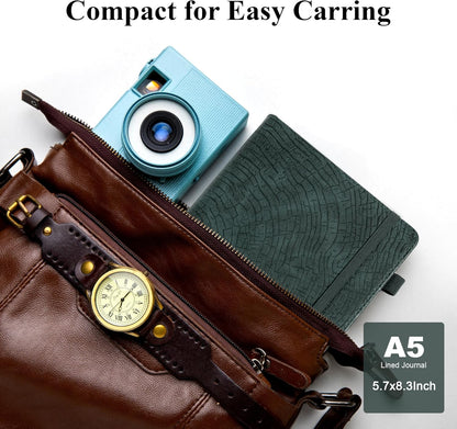 CAGIE Lined Journal for Men Women, Tree Growth Ring Leather Bound Journal Notebook, 256 Pages 100 GSM Journals for Writing, A5 Hardcover Journaling Notebooks for Work, Note Taking