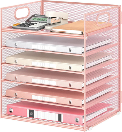 Lavatino 5 Tray Desk File Organizer, Black Mesh Paper Sorter Letter Tray Organizer with Handle, Desktop File Organizer and Storage for Letter/A4 Office File Folder