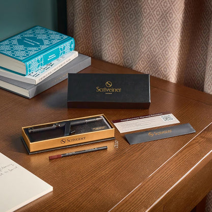 Scriveiner Midnight Blue Rollerball Pen - Stunning Blue Lacquer Luxury Pen, Chrome Finish, Schmidt Ink Refills, Men & Women, Professional, Executive Office, Nice Pen