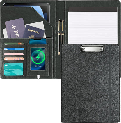 Clipboard Folio Folder Portfolio with Notepad-Pocket Business Card Holder Brown Faux PU Leather Portfolio