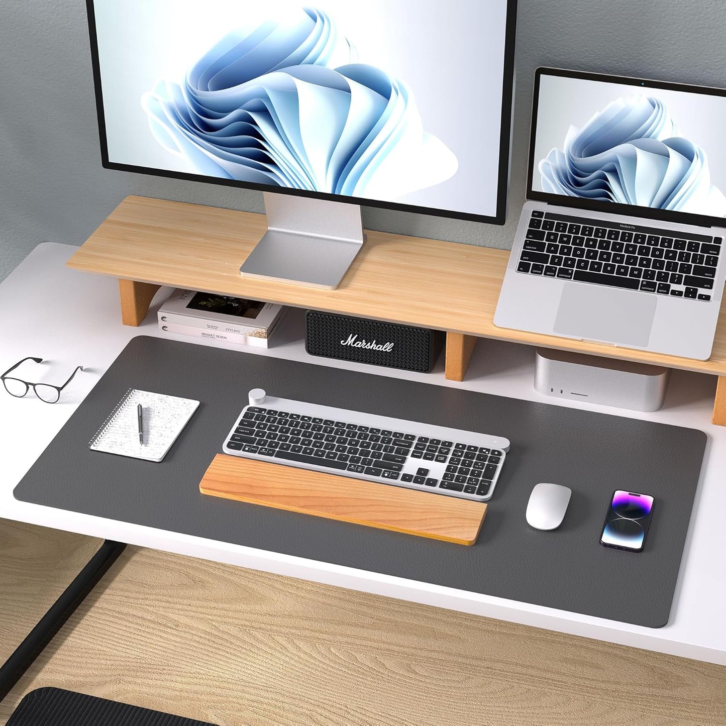 Aothia Leather Desk Pad Protector, Mouse Pad, Office Desk Mat, Non-Slip PU Leather Desk Blotter, Laptop Desk Pad, Waterproof Desk Writing Pad for Office and Home (Black,36" x 17") - Colors B