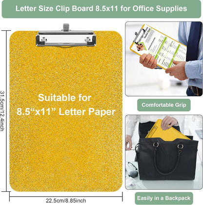 SFLHHDM 1 Pcs Clear Glitter Clipboards, Plastic Clipboard with Pen Holder, Size 8.85 x 12.4 in Shiny Clipboards with Low Profile Clip, Cute Hanging Clipboard for Office School Sparkly Clip Board-Pink