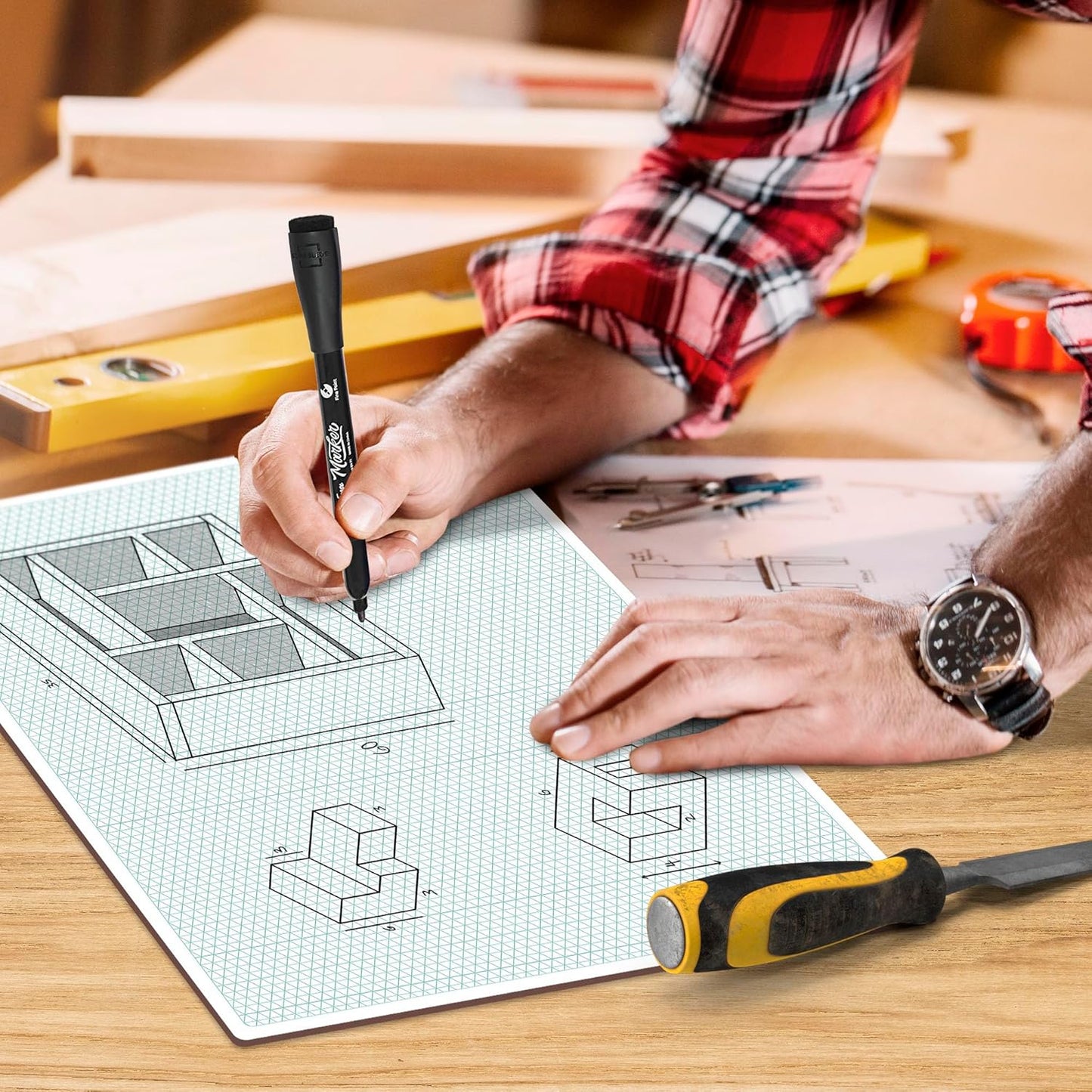 SCRIBBLEDO Isometric Grid 11"x14" Large Graph Dry Erase Board Double-Sided White Board Drawing Grid Lines Graphing Architectural Gridded 3D Design Whiteboard for Home School Classroom