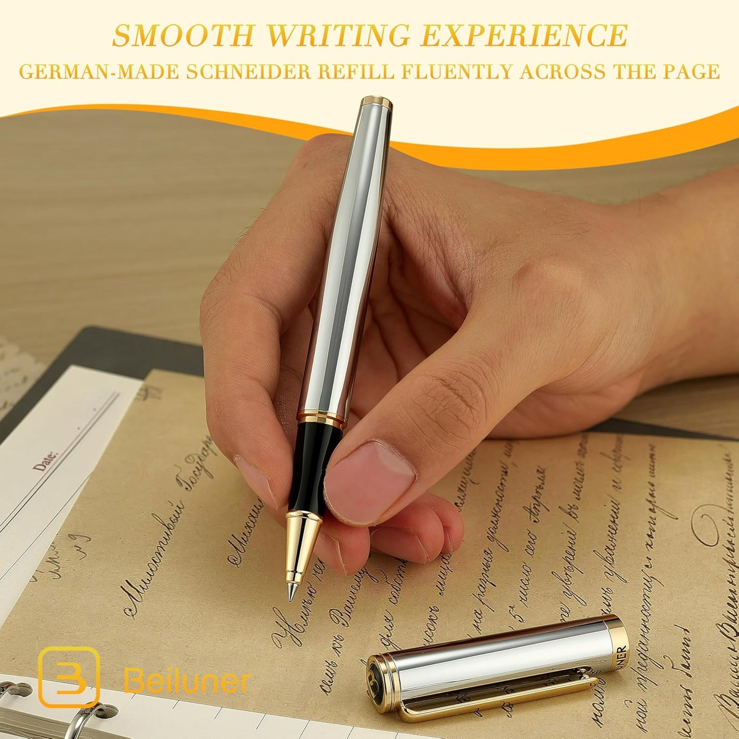 BEILUNER Luxury Rollerball Pen, Stunning Green Lacquer with 24K Gold Trim,Noble and Elegant Designs,Schneider Ink Refill, Best Gift Set for Men & Women, Refillable, Executive Writing, Nice Pens