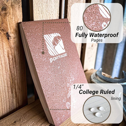 Portage Notebooks - 4 Pack Waterproof Notebook, Made From Recycled Stone Waste, Small Notepad, All Weather Notebook, Write in any Weather - 3x5 In, 40 Lined Sheets, Variety 4 Pack