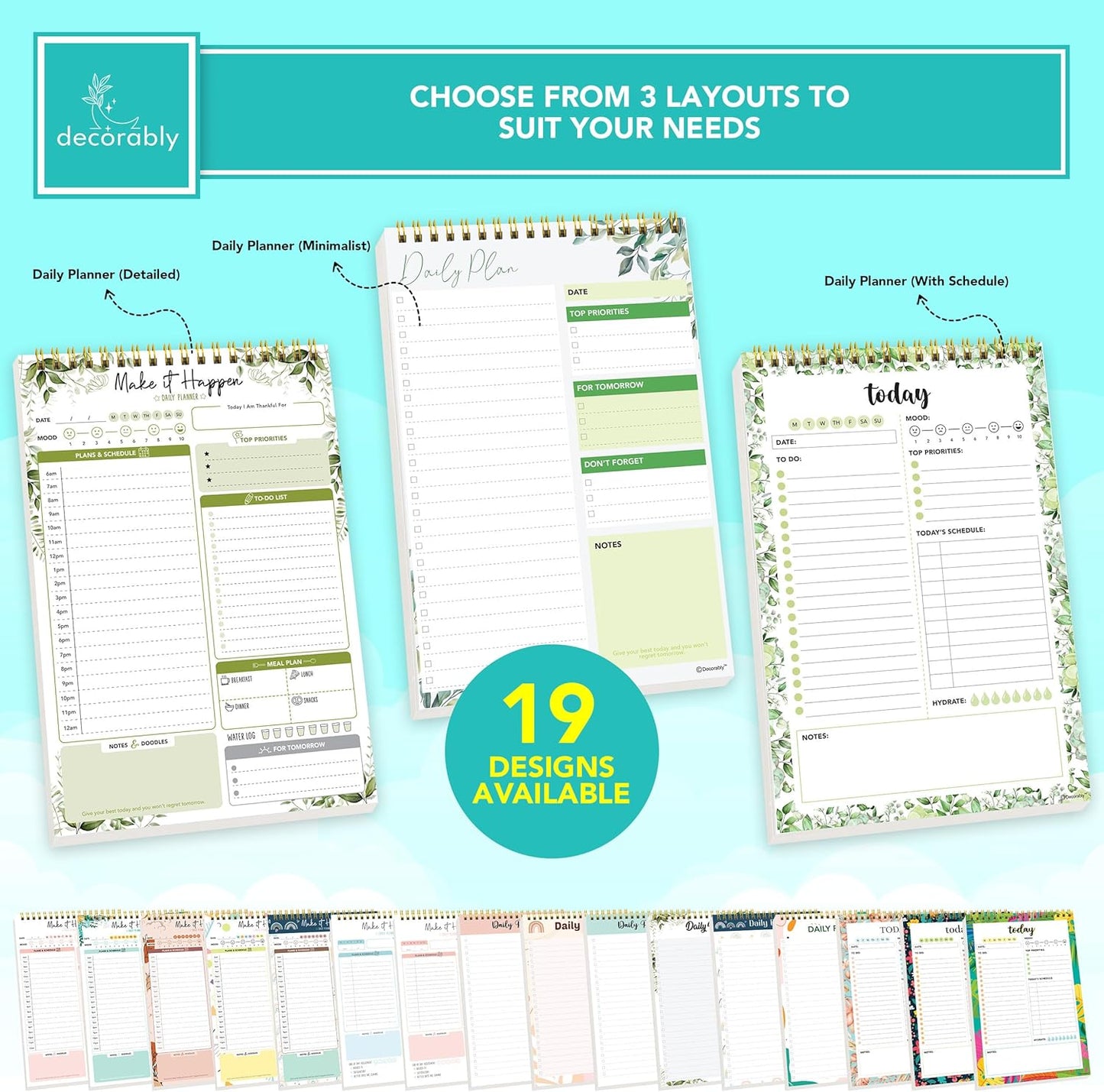 Decorably 52 Sheets Boho Celestial Undated Daily to Do List Notepad - 6.5x10" Spring-Bound Planner, Easy Tear-Off, for Schedule, Priorities, Agenda, Water Intake, Meals, Notes & Doodles - Home, Office