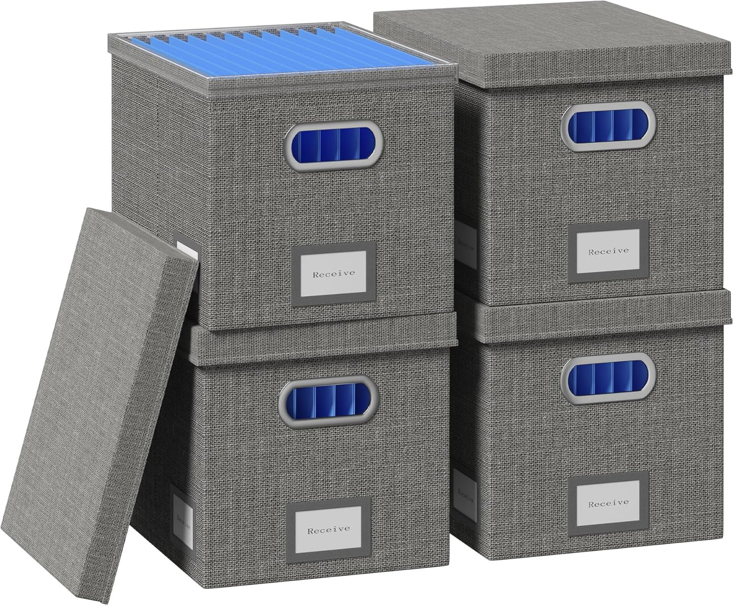 File Organizer Box - File Boxes for Hanging Files with Lid Set of 2 Decorative Hanging Folders Letter Size Organizer with One-Piece Plastic Frame Slides (Grey, 13.2 * 10.1 * 10.1in(2Pack))