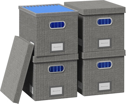 File Organizer Box - File Boxes for Hanging Files with Lid Set of 2 Decorative Hanging Folders Letter Size Organizer with One-Piece Plastic Frame Slides (Grey, 13.2 * 10.1 * 10.1in(2Pack))