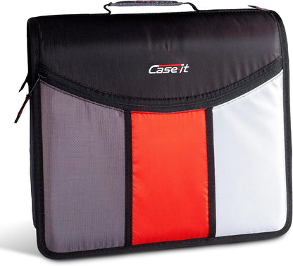 Case-it Mighty Zip Tab School Zipper Binder | 3-Inch O-Rings, 600-Sheet Capacity, 5-Subject Expanding File Folder, Multiple Pockets & Storage Organizer, Shoulder Strap | D-146 Jet Black