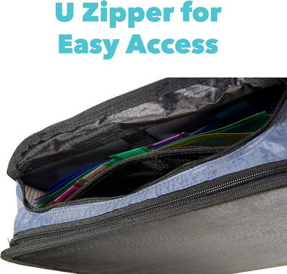 Case-it Mighty Zip Tab School Zipper Binder | 3-Inch O-Rings, 600-Sheet Capacity, 5-Subject Expanding File Folder, Multiple Pockets & Storage Organizer, Shoulder Strap | D-146 Jet Black