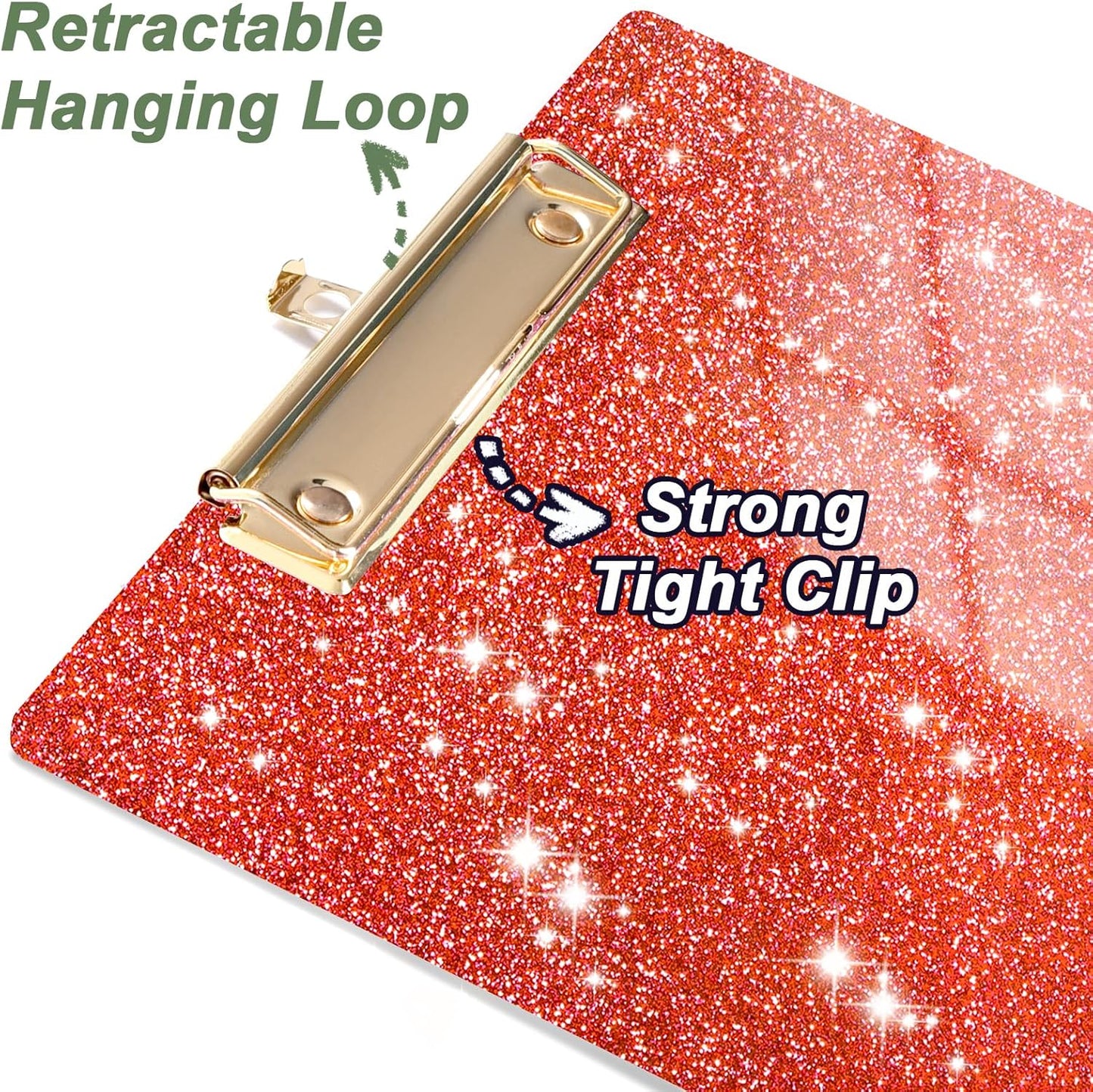 Rimilak Acrylic Glitter Clipboards, Sparkly Board with Low Profile Gold Clip, Designed for Classroom School and Office Use, A4 Letter Size 9 x 12.5 in, Pink