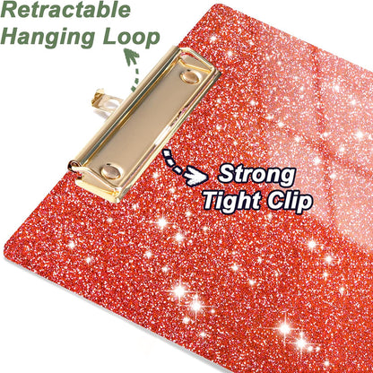 Rimilak Acrylic Glitter Clipboards, Sparkly Board with Low Profile Gold Clip, Designed for Classroom School and Office Use, A4 Letter Size 9 x 12.5 in, Pink