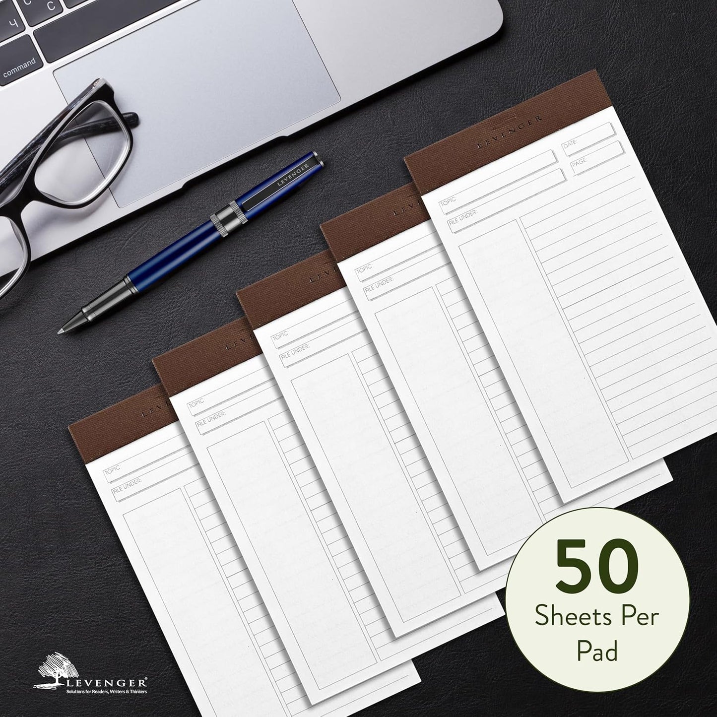 Levenger Freeleaf Annotation Ruled Writing Pads Lined Notepad, Compatible with Cornell Note-Taking System, Pack of 5, White, Letter