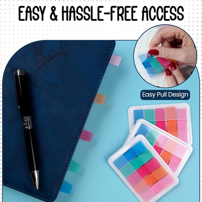 Essex Wares - 300 Pieces - Transparent Sticky Notes Tabs with Case - 5 Light Pastel Colors - 3 Cases - 1.8" x 0.4" - 60 Pieces - Pop Up Index Tabs - Book Flags for Annotating - Book Sticky Tabs
