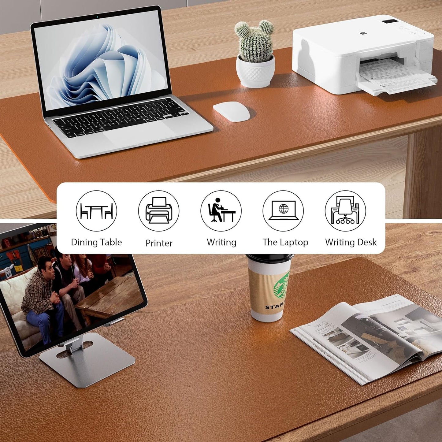 Aothia Leather Desk Pad Protector, Mouse Pad, Office Desk Mat, Non-Slip PU Leather Desk Blotter, Laptop Desk Pad, Waterproof Desk Writing Pad for Office and Home (Black,36" x 17") - Colors A
