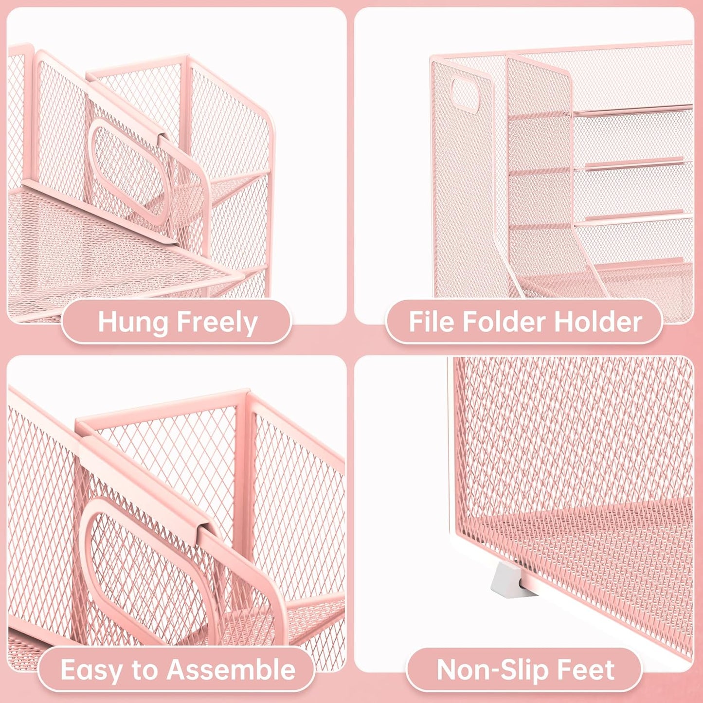 SUPEASY Desk Organizer with File Holder, 5-Tier Mesh Paper Letter Tray Organizer with Pen Holder and Drawer, Desktop Organizer and Storage with 3 Tilted File Sorter for Office Supplies, Blue