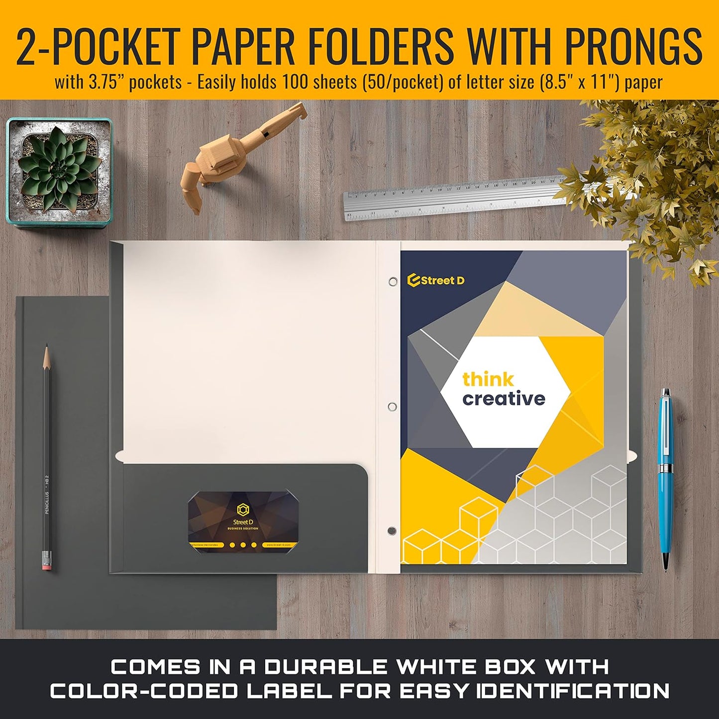 Better Office Products Blue Paper 2 Pocket Folders with Prongs, 50 Pack, Matte Texture, Letter Size Paper Folders, 50 Pack, with 3 Metal Prong Fastener Clips, Blue