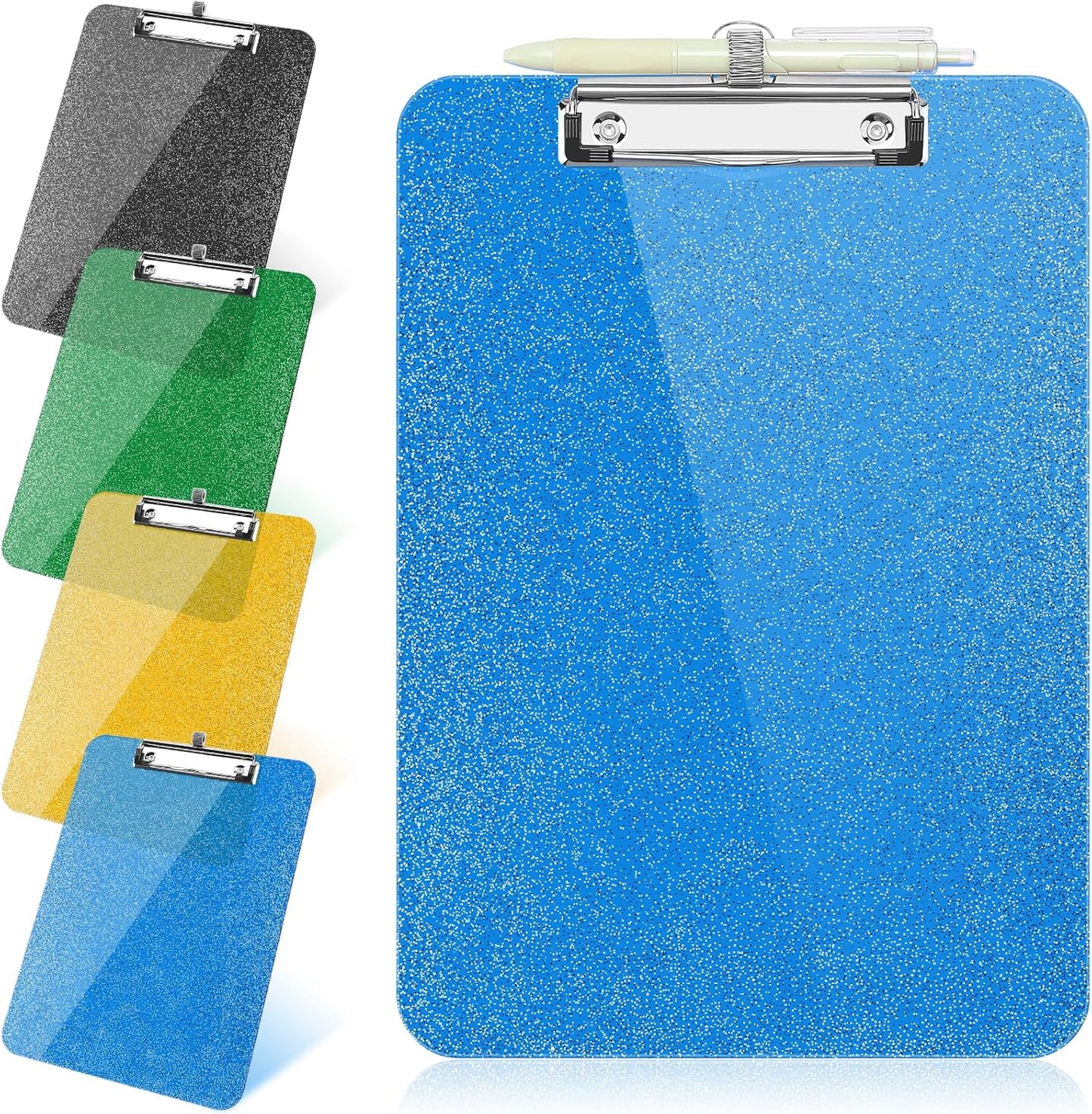 SFLHHDM 1 Pcs Clear Glitter Clipboards, Plastic Clipboard with Pen Holder, Size 8.85 x 12.4 in Shiny Clipboards with Low Profile Clip, Cute Hanging Clipboard for Office School Sparkly Clip Board-Pink