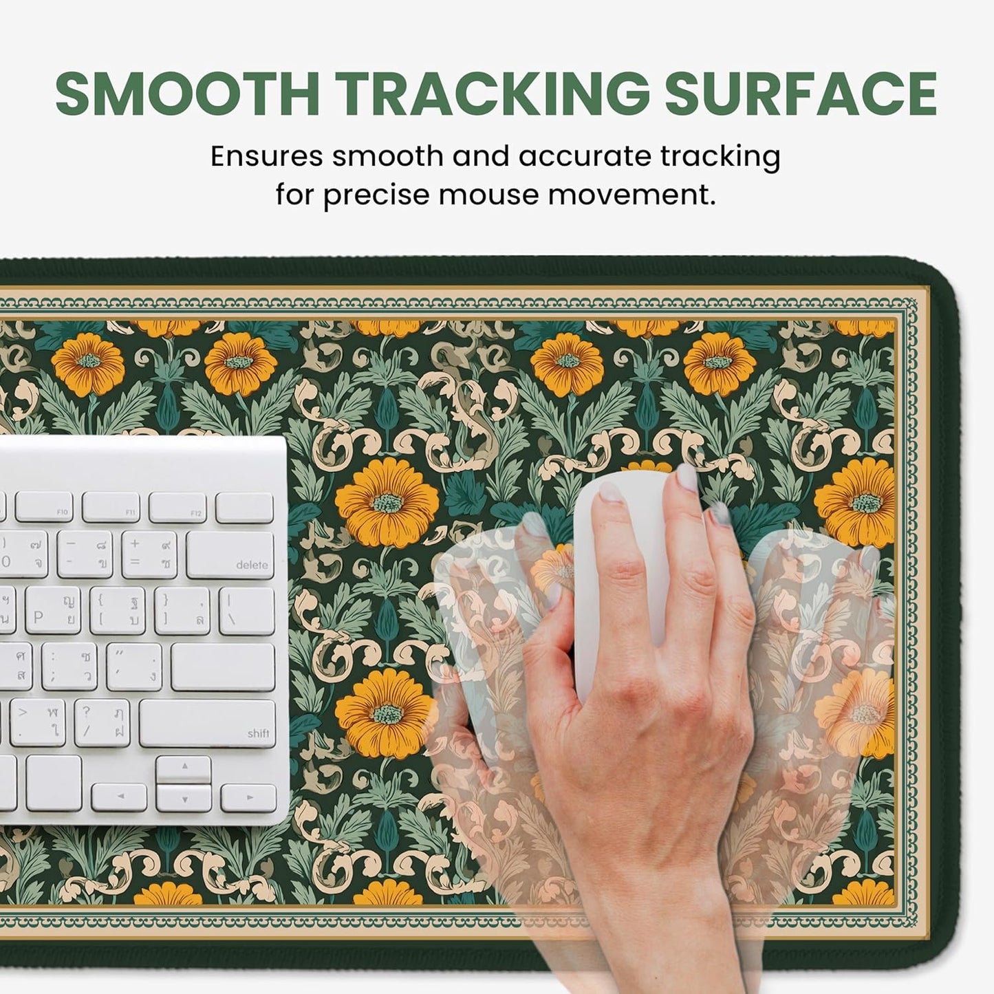 Large Mouse Pad for Desktop, Cute Desk Mat Pad Protector for Work & Gaming, Aesthetic Pretty Anti-Slip Laptop Blotter Cover for Office School Home Supplies, Wildflowers, 31.5" x 11.8"
