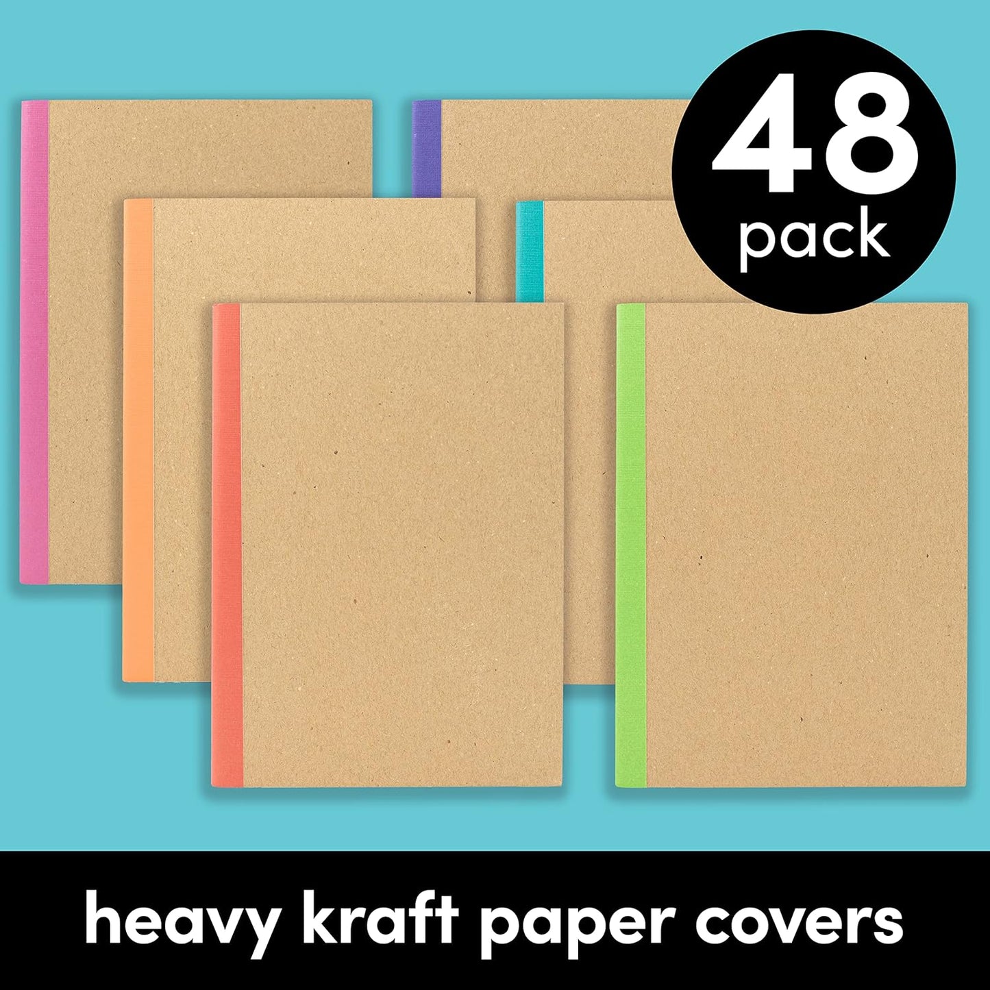 PAPERAGE 6-Pack Composition Notebook Journals, 120 Pages, Kraft Cover with Jewel Tone Spines, College Ruled Lined Paper, Small Size (8 in x 5.75 in) – for Home, Office or School Supplies