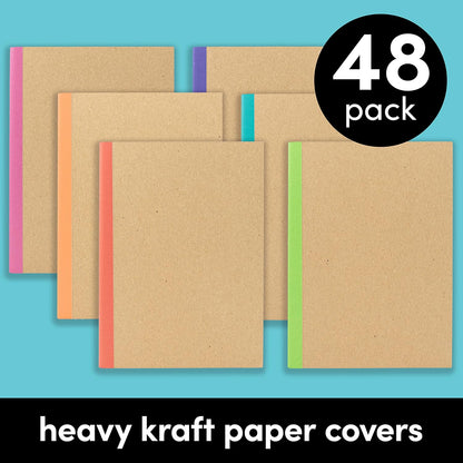 PAPERAGE 6-Pack Composition Notebook Journals, 120 Pages, Kraft Cover with Jewel Tone Spines, College Ruled Lined Paper, Small Size (8 in x 5.75 in) – for Home, Office or School Supplies