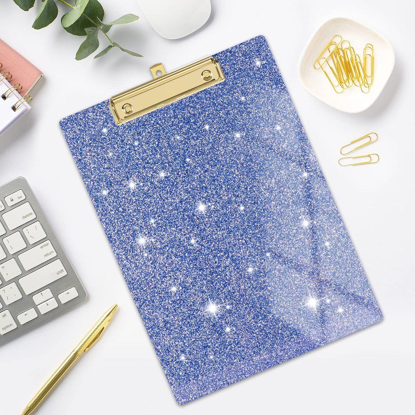 Rimilak Acrylic Glitter Clipboards, Sparkly Board with Low Profile Gold Clip, Designed for Classroom School and Office Use, A4 Letter Size 9 x 12.5 in, Pink