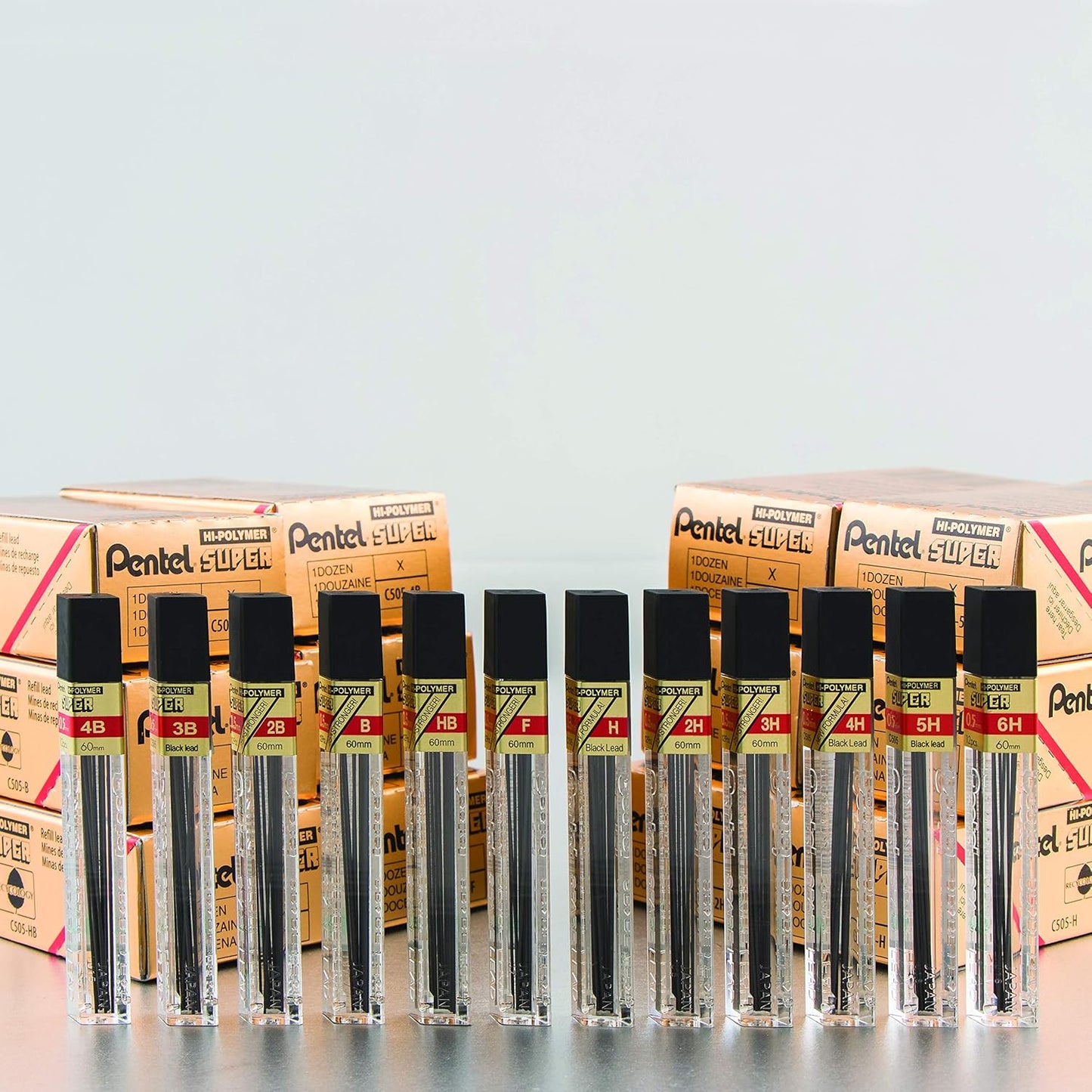 Pentel Super Hi-Polymer Lead Refill, 0.5mm, Fine, H, 144 Pieces of Lead (C505-H)