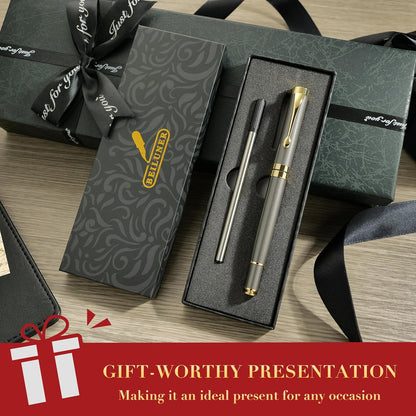 BEILUNER Ballpoint Pens, Stunning Black Chrome Metal Pen with Golden Trim, Best Ball Pen Gift Set for Men & Women, Professional, Executive, Office, Nice Pens-Gift Box with 0.5mm Black Extra Refill