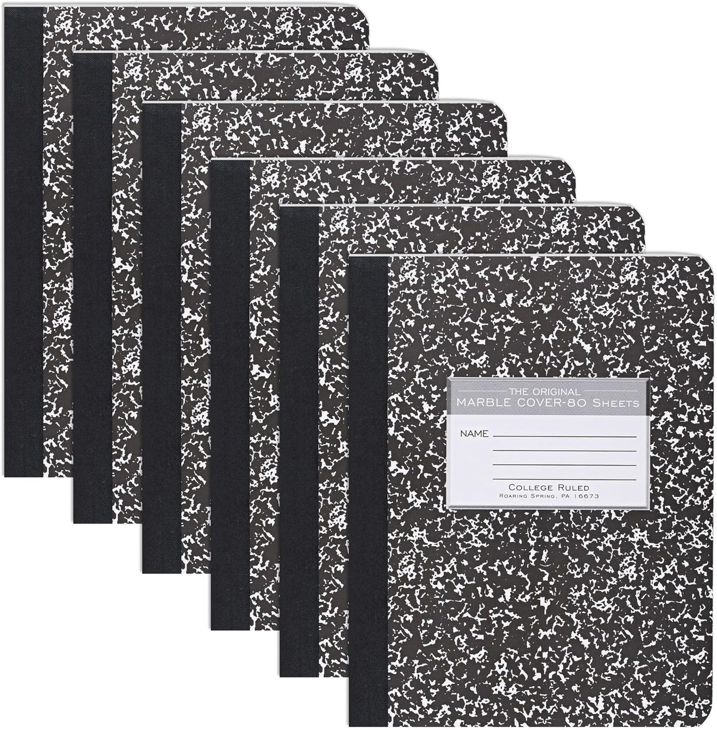ROARING SPRING Hard Cover Composition Notebook, Black Marble Comp Book, 9.75″ x 7.5″, College-Ruled with Margin, 100 Sheets (200 Pages), Made in USA