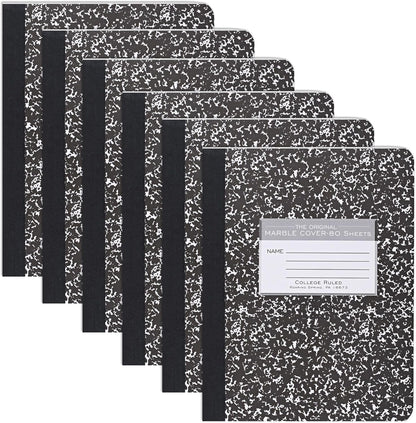 ROARING SPRING Hard Cover Composition Notebook, Black Marble Comp Book, 9.75″ x 7.5″, College-Ruled with Margin, 100 Sheets (200 Pages), Made in USA