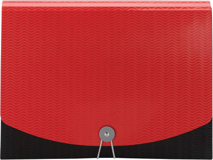Smead Poly Frequency Expanding File Folders, Flap and Cord Closure, Letter Size, Wave Pattern, 13 Pocket, Red/Black (70866)