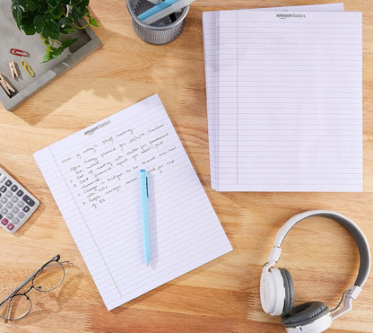 Amazon Basics Wide Ruled Lined Writing Note Pads with Sturdy Back, 8.5" x 11.75", Multicolor, 6-Pack, 300 Sheets, Perforated