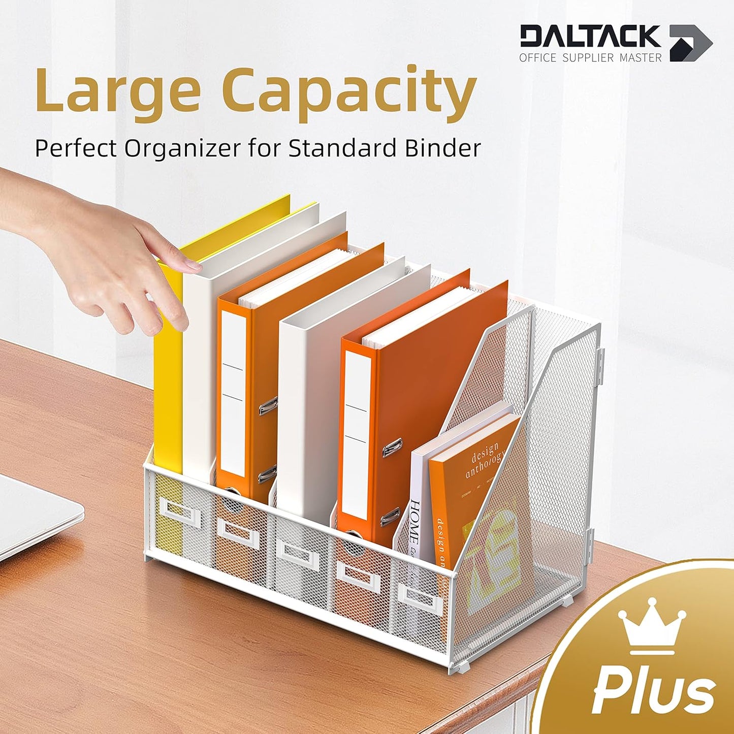 DALTACK 4 Vertical Compartments Magazine File Holder, Binder Organizer, Metal Desk Organizers for Office Home School Classroom Organization, Black