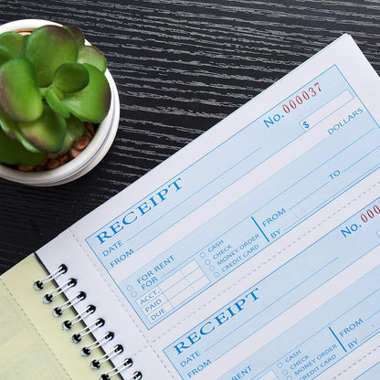 Receipt Books with Carbon Copies,Money and Rent Receipt Book,3-Part Carbonless,5.31" x 11.22",Receipt Book for Small Business,Blue,Yellow and Pink Copy,100 Sets Per Book