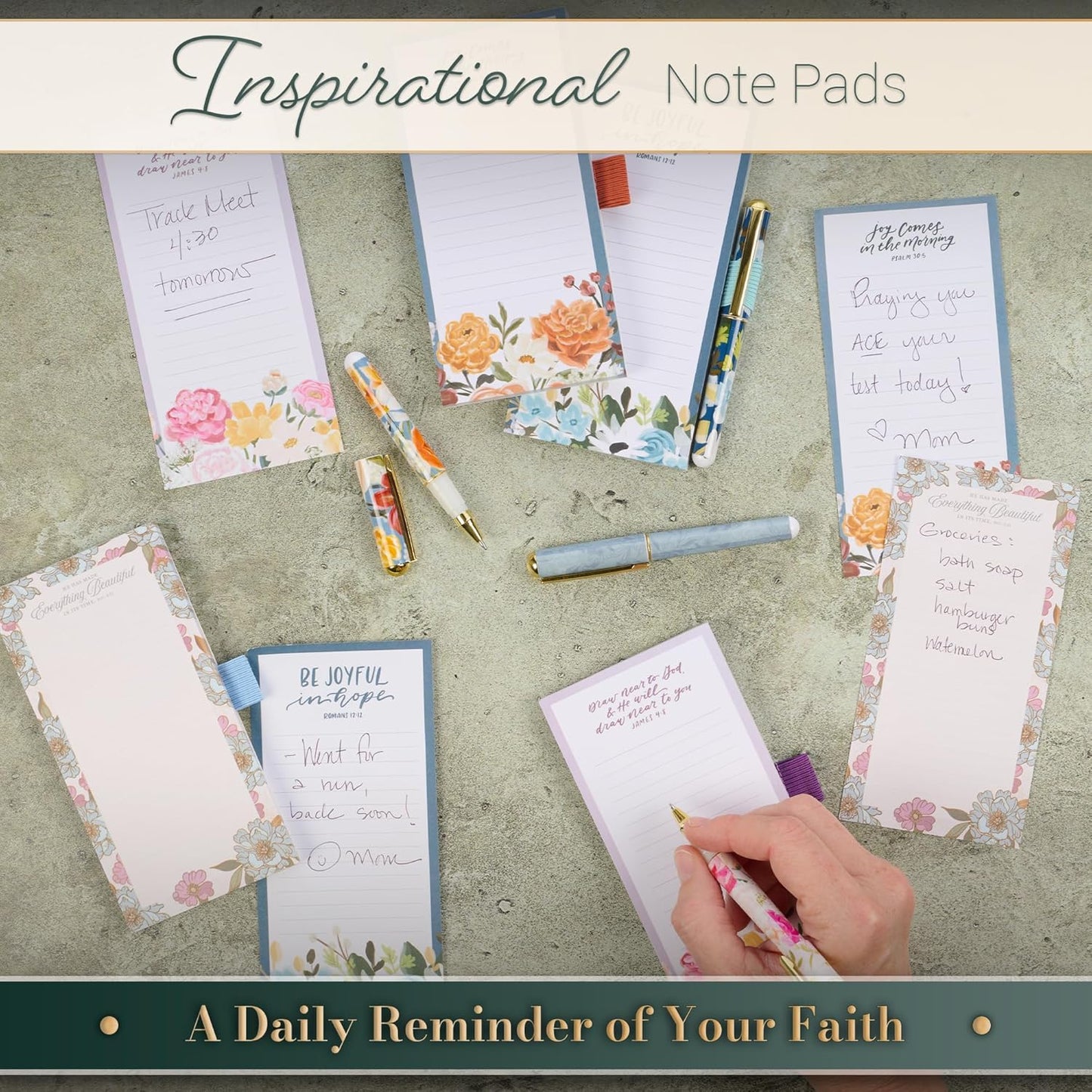 Christian Art Gifts Compact Magnetic Notepad & Medium Ballpoint Pen Set: Trust in the Lord Inspirational Scripture, Shopping Lists, Memos, Reminders, 70 Lined Easy Tear-off Sheets, Purple/Teal Floral