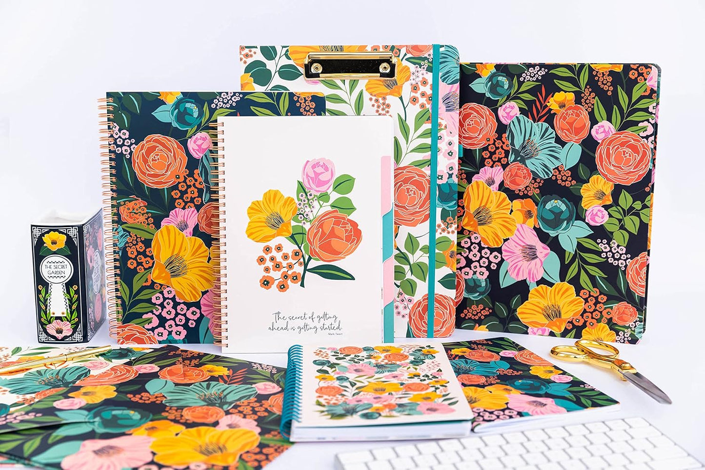 Steel Mill & Co Cute Clipboard Folio with Refillable Lined Notepad and Interior Storage Pocket, Floral Padfolio for Work, Garden Blooms Cream