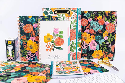 Steel Mill & Co Cute Clipboard Folio with Refillable Lined Notepad and Interior Storage Pocket, Floral Padfolio for Work, Garden Blooms Cream