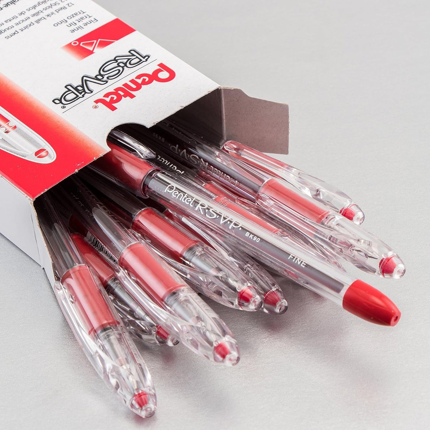 Pentel RSVP Ballpoint Pen, Fine Line, (0.7mm), Black Ink (BK90-A) (Pack of 1, 12 Count Total)