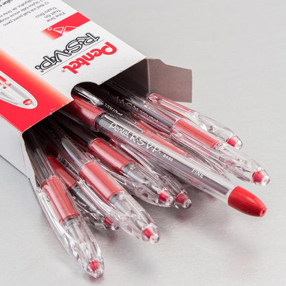 Pentel RSVP Ballpoint Pen, Fine Line, (0.7mm), Black Ink (BK90-A) (Pack of 1, 12 Count Total)